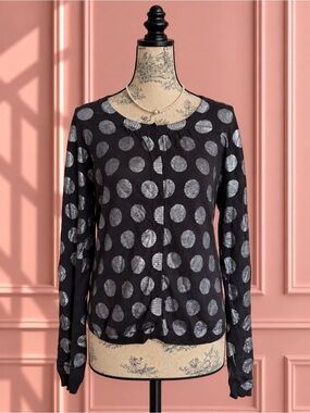 Kenzo Jeans Black Long-Sleeve Polka Dot Cardigan with Silver Dots Size L